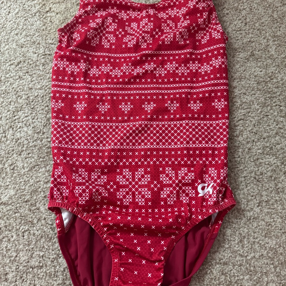 GK Red Snowflake/Christmas Pattern Gymnastics Leotard